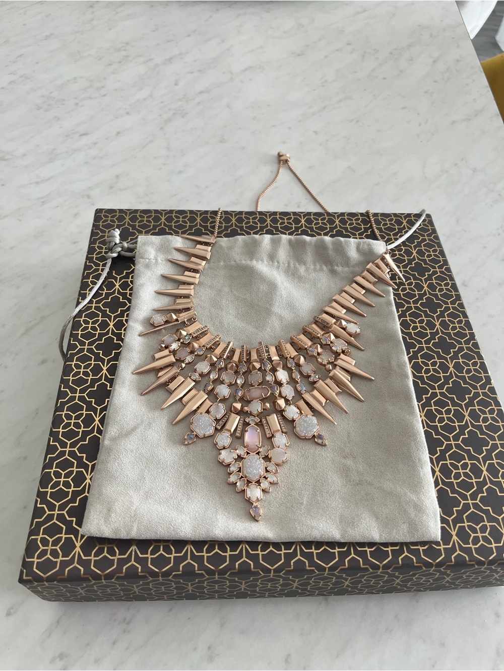 Rose Gold Statement Crystal Spike Necklace
